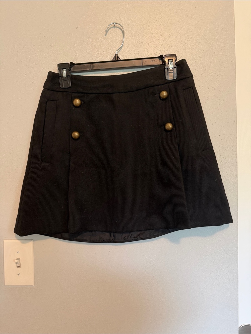 Express Black A-Line Mini Skirt with Brass Buttons